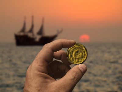 hand holding a gold coin